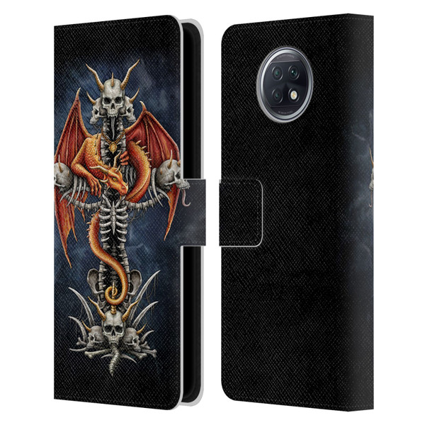 Sarah Richter Fantasy Creatures Red Dragon Guarding Bone Cross Leather Book Wallet Case Cover For Xiaomi Redmi Note 9T 5G