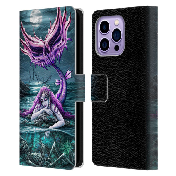 Sarah Richter Gothic Mermaid With Skeleton Pirate Leather Book Wallet Case Cover For Apple iPhone 14 Pro Max