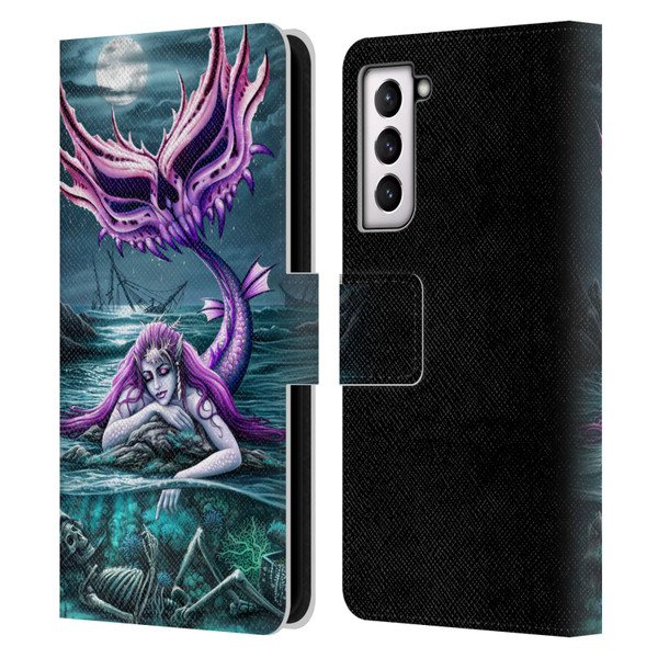 Sarah Richter Gothic Mermaid With Skeleton Pirate Leather Book Wallet Case Cover For Samsung Galaxy S21 5G