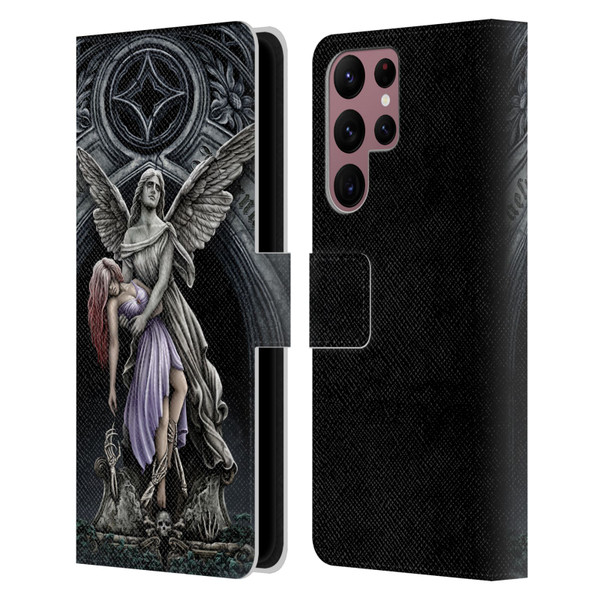Sarah Richter Gothic Stone Angel With Skull Leather Book Wallet Case Cover For Samsung Galaxy S22 Ultra 5G