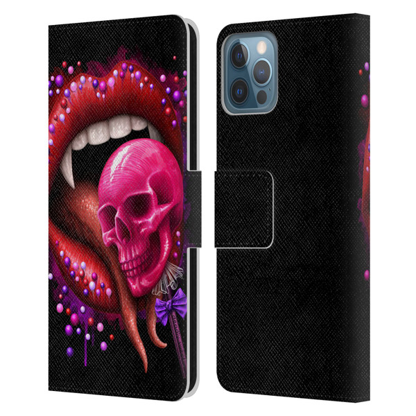 Sarah Richter Skulls Red Vampire Candy Lips Leather Book Wallet Case Cover For Apple iPhone 12 / iPhone 12 Pro