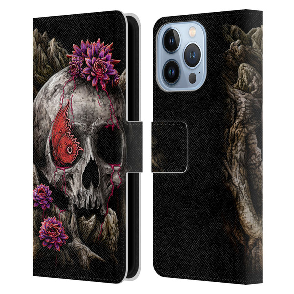Sarah Richter Skulls Butterfly And Flowers Leather Book Wallet Case Cover For Apple iPhone 13 Pro