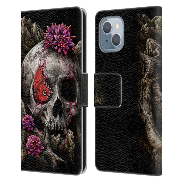 Sarah Richter Skulls Butterfly And Flowers Leather Book Wallet Case Cover For Apple iPhone 14
