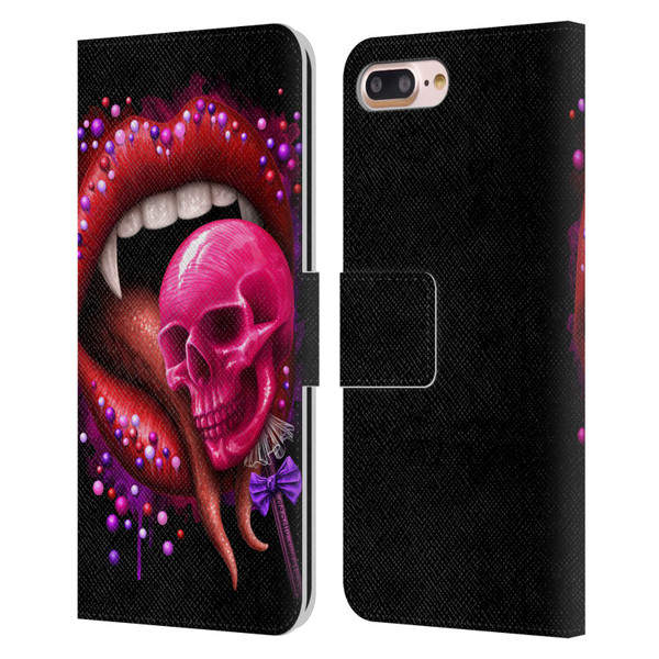 Sarah Richter Skulls Red Vampire Candy Lips Leather Book Wallet Case Cover For Apple iPhone 7 Plus / iPhone 8 Plus