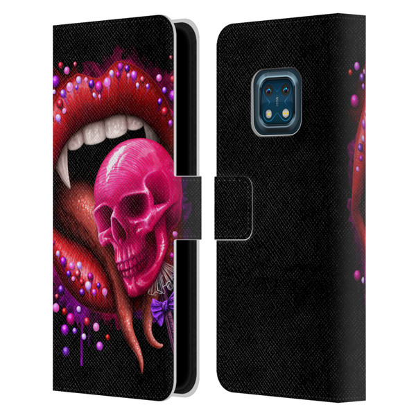 Sarah Richter Skulls Red Vampire Candy Lips Leather Book Wallet Case Cover For Nokia XR20
