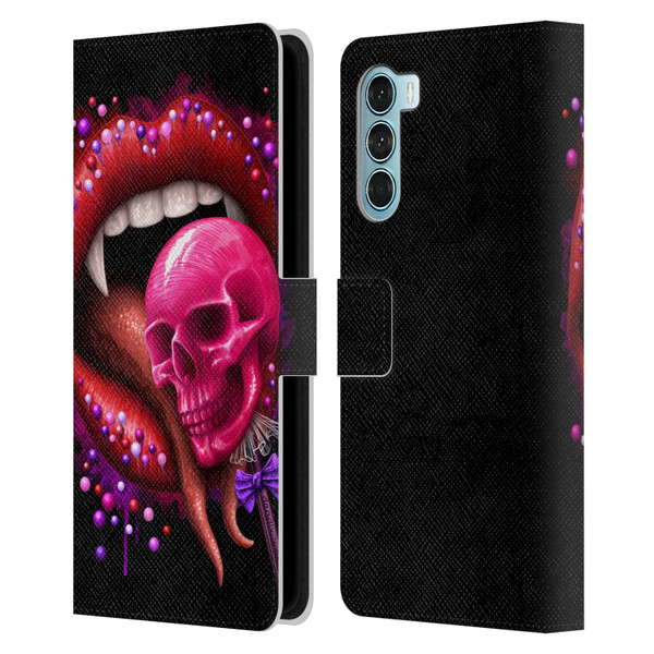 Sarah Richter Skulls Red Vampire Candy Lips Leather Book Wallet Case Cover For Motorola Edge S30 / Moto G200 5G