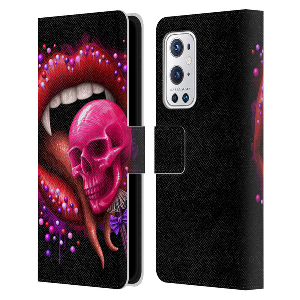 Sarah Richter Skulls Red Vampire Candy Lips Leather Book Wallet Case Cover For OnePlus 9 Pro