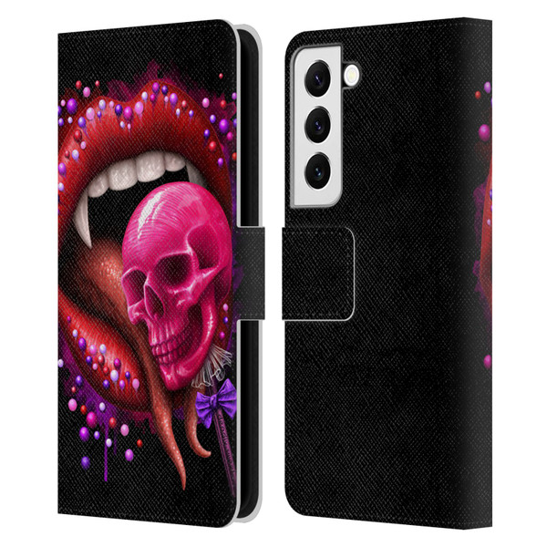Sarah Richter Skulls Red Vampire Candy Lips Leather Book Wallet Case Cover For Samsung Galaxy S22 5G