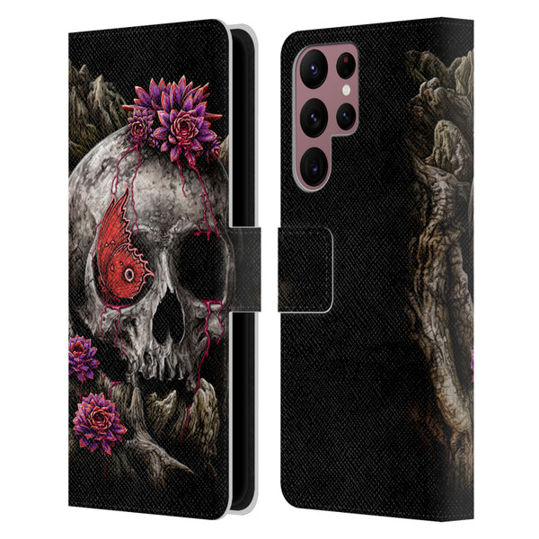 Sarah Richter Skulls Butterfly And Flowers Leather Book Wallet Case Cover For Samsung Galaxy S22 Ultra 5G