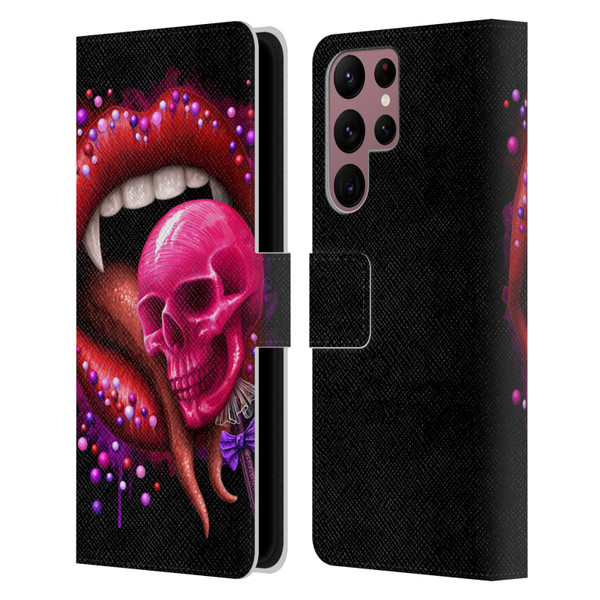 Sarah Richter Skulls Red Vampire Candy Lips Leather Book Wallet Case Cover For Samsung Galaxy S22 Ultra 5G