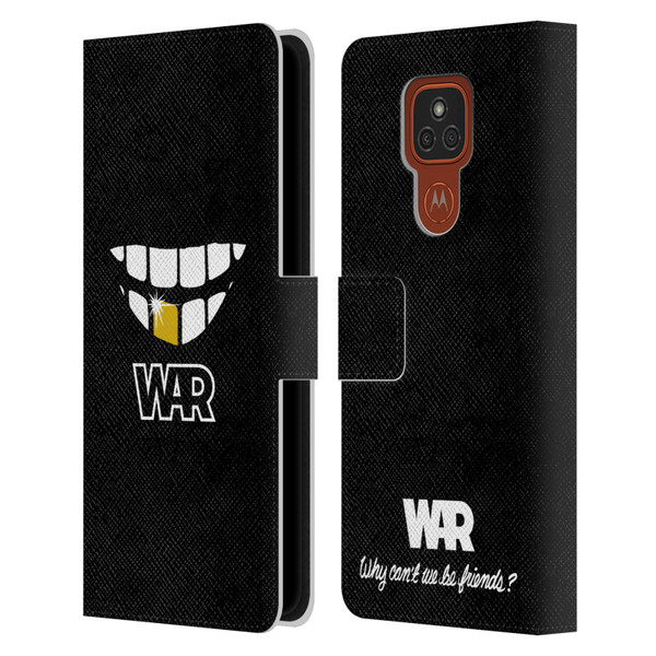 War Graphics Why Can't We Be Friends? Leather Book Wallet Case Cover For Motorola Moto E7 Plus