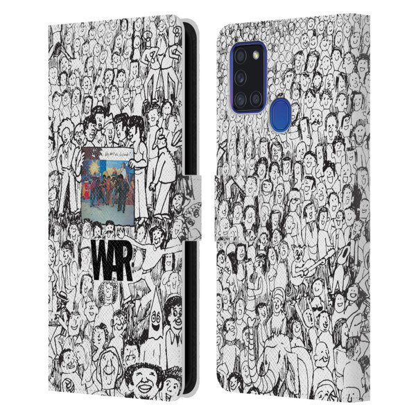 War Graphics Friends Doodle Art Leather Book Wallet Case Cover For Samsung Galaxy A21s (2020)