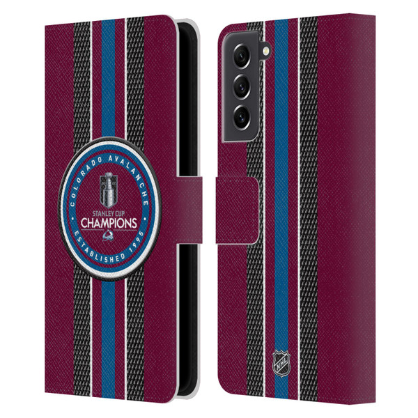 NHL 2022 Stanley Cup Champions Colorado Avalanche Puck Pattern Leather Book Wallet Case Cover For Samsung Galaxy S21 FE 5G