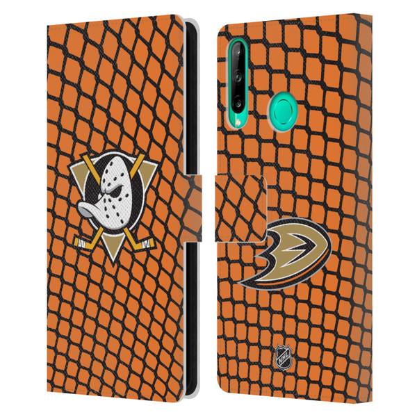 NHL Anaheim Ducks Net Pattern Leather Book Wallet Case Cover For Huawei P40 lite E