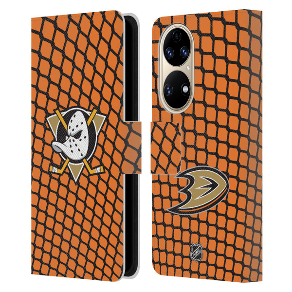 NHL Anaheim Ducks Net Pattern Leather Book Wallet Case Cover For Huawei P50