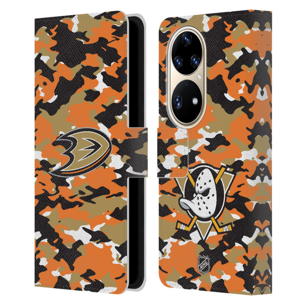NHL Anaheim Ducks Camouflage Leather Book Wallet Case Cover For Huawei P50 Pro