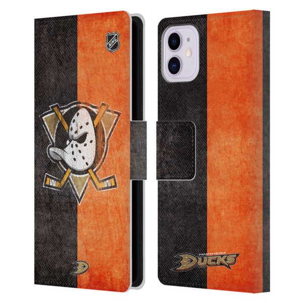 NHL Anaheim Ducks Half Distressed Leather Book Wallet Case Cover For Apple iPhone 11 NHL Anaheim Ducks Half Distressed Leather Book Wallet Case Cover For Apple iPhone 11