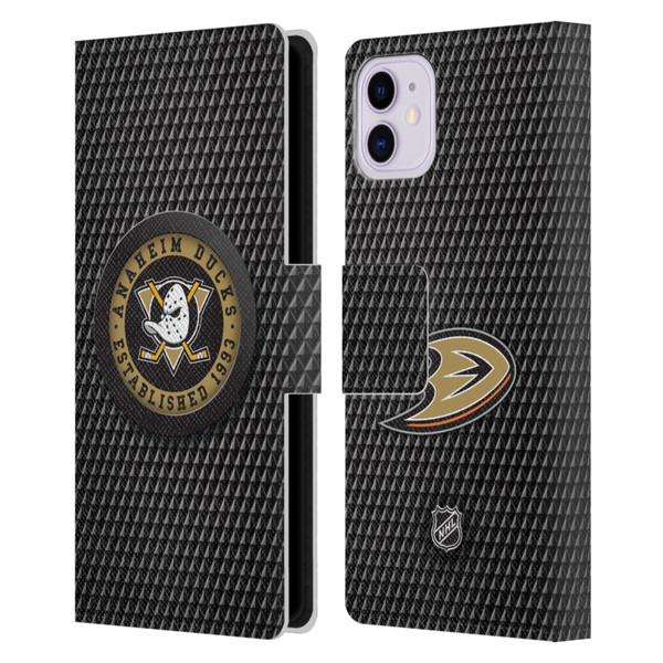 NHL Anaheim Ducks Puck Texture Leather Book Wallet Case Cover For Apple iPhone 11