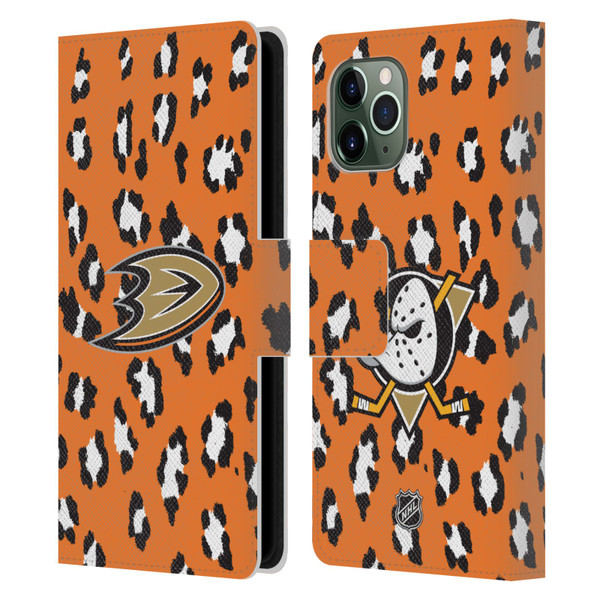 NHL Anaheim Ducks Leopard Patten Leather Book Wallet Case Cover For Apple iPhone 11 Pro