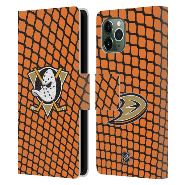 NHL Anaheim Ducks Net Pattern Leather Book Wallet Case Cover For Apple iPhone 11 Pro