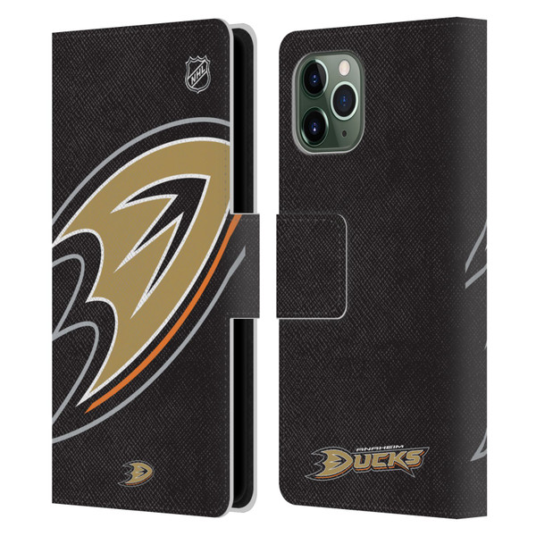 NHL Anaheim Ducks Oversized Leather Book Wallet Case Cover For Apple iPhone 11 Pro