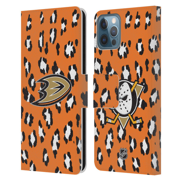 NHL Anaheim Ducks Leopard Patten Leather Book Wallet Case Cover For Apple iPhone 12 / iPhone 12 Pro