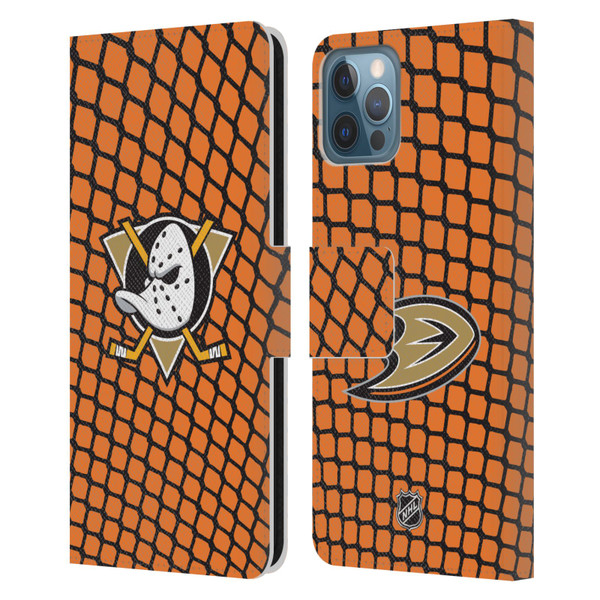 NHL Anaheim Ducks Net Pattern Leather Book Wallet Case Cover For Apple iPhone 12 / iPhone 12 Pro