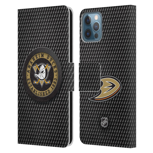 NHL Anaheim Ducks Puck Texture Leather Book Wallet Case Cover For Apple iPhone 12 / iPhone 12 Pro