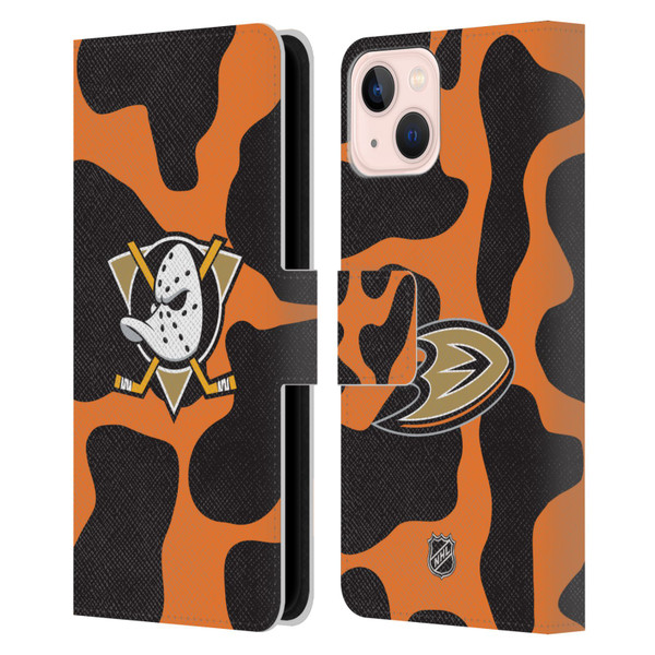 NHL Anaheim Ducks Cow Pattern Leather Book Wallet Case Cover For Apple iPhone 13