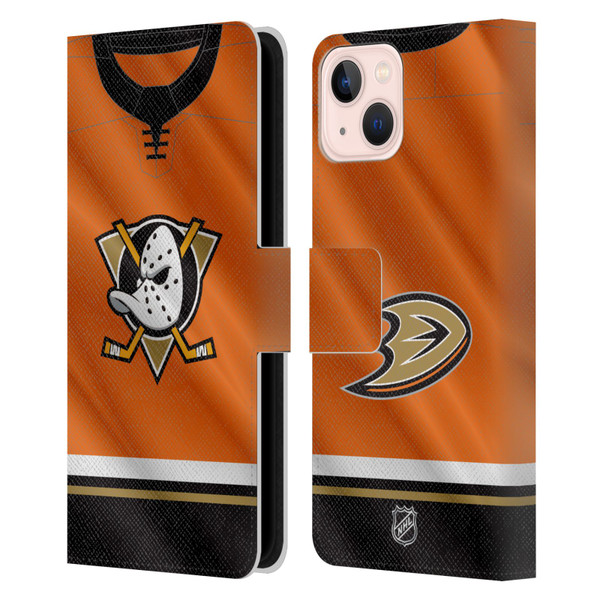 NHL Anaheim Ducks Jersey Leather Book Wallet Case Cover For Apple iPhone 13