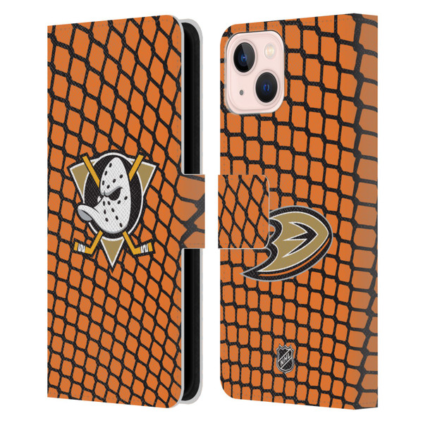 NHL Anaheim Ducks Net Pattern Leather Book Wallet Case Cover For Apple iPhone 13