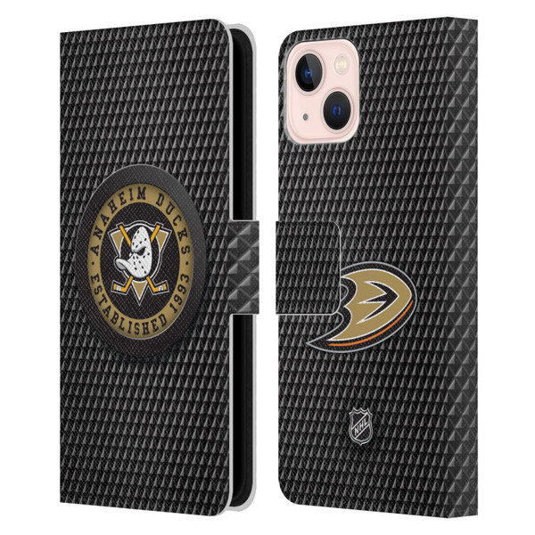 NHL Anaheim Ducks Puck Texture Leather Book Wallet Case Cover For Apple iPhone 13