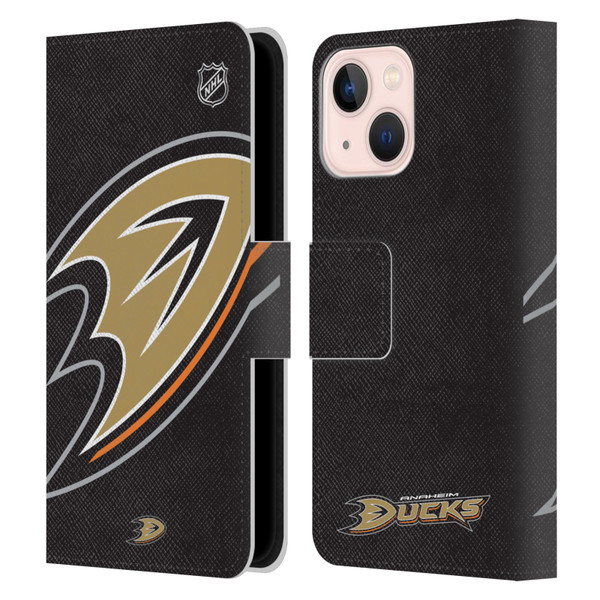NHL Anaheim Ducks Oversized Leather Book Wallet Case Cover For Apple iPhone 13 Mini