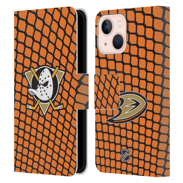 NHL Anaheim Ducks Net Pattern Leather Book Wallet Case Cover For Apple iPhone 13 Mini