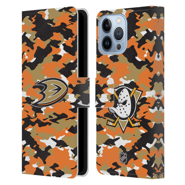 NHL Anaheim Ducks Camouflage Leather Book Wallet Case Cover For Apple iPhone 13 Pro Max