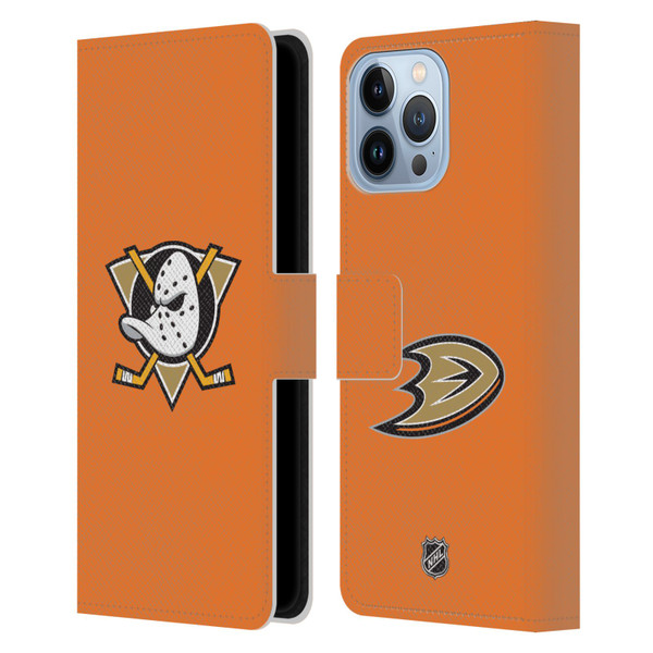 NHL Anaheim Ducks Plain Leather Book Wallet Case Cover For Apple iPhone 13 Pro Max