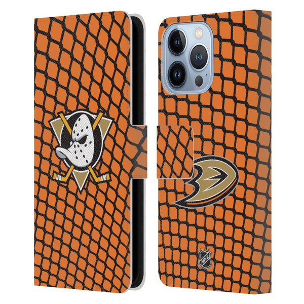 NHL Anaheim Ducks Net Pattern Leather Book Wallet Case Cover For Apple iPhone 13 Pro