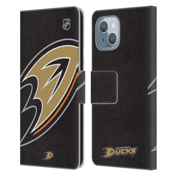 NHL Anaheim Ducks Oversized Leather Book Wallet Case Cover For Apple iPhone 14