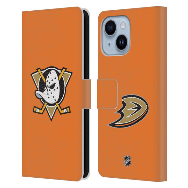 NHL Anaheim Ducks Plain Leather Book Wallet Case Cover For Apple iPhone 14 Plus