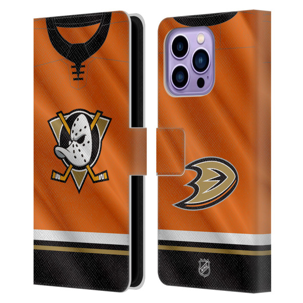 NHL Anaheim Ducks Jersey Leather Book Wallet Case Cover For Apple iPhone 14 Pro Max