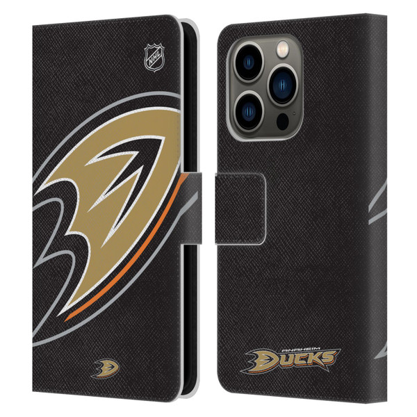 NHL Anaheim Ducks Oversized Leather Book Wallet Case Cover For Apple iPhone 14 Pro
