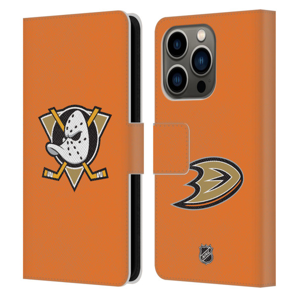 NHL Anaheim Ducks Plain Leather Book Wallet Case Cover For Apple iPhone 14 Pro