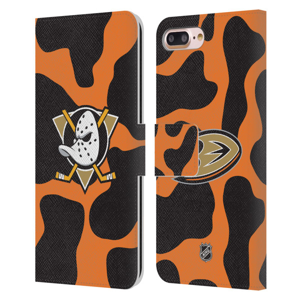NHL Anaheim Ducks Cow Pattern Leather Book Wallet Case Cover For Apple iPhone 7 Plus / iPhone 8 Plus
