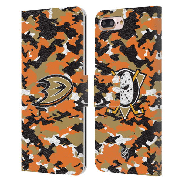 NHL Anaheim Ducks Camouflage Leather Book Wallet Case Cover For Apple iPhone 7 Plus / iPhone 8 Plus