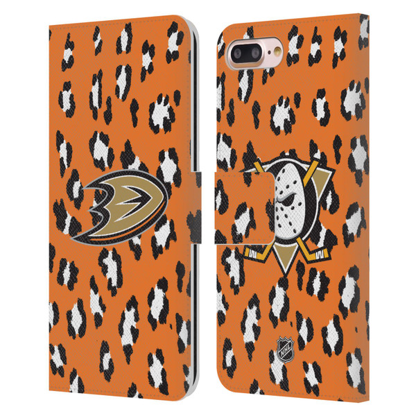 NHL Anaheim Ducks Leopard Patten Leather Book Wallet Case Cover For Apple iPhone 7 Plus / iPhone 8 Plus