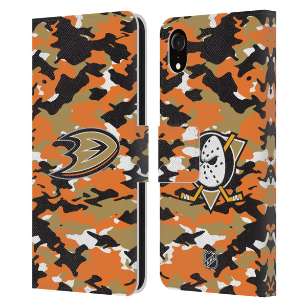 NHL Anaheim Ducks Camouflage Leather Book Wallet Case Cover For Apple iPhone XR