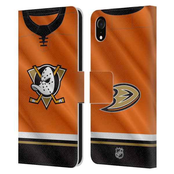 NHL Anaheim Ducks Jersey Leather Book Wallet Case Cover For Apple iPhone XR