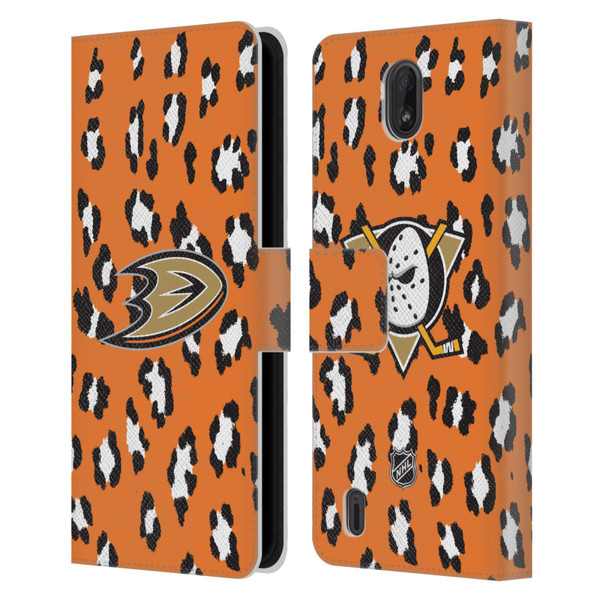 NHL Anaheim Ducks Leopard Patten Leather Book Wallet Case Cover For Nokia C01 Plus/C1 2nd Edition