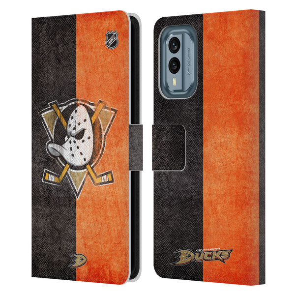 NHL Anaheim Ducks Half Distressed Leather Book Wallet Case Cover For Nokia X30
