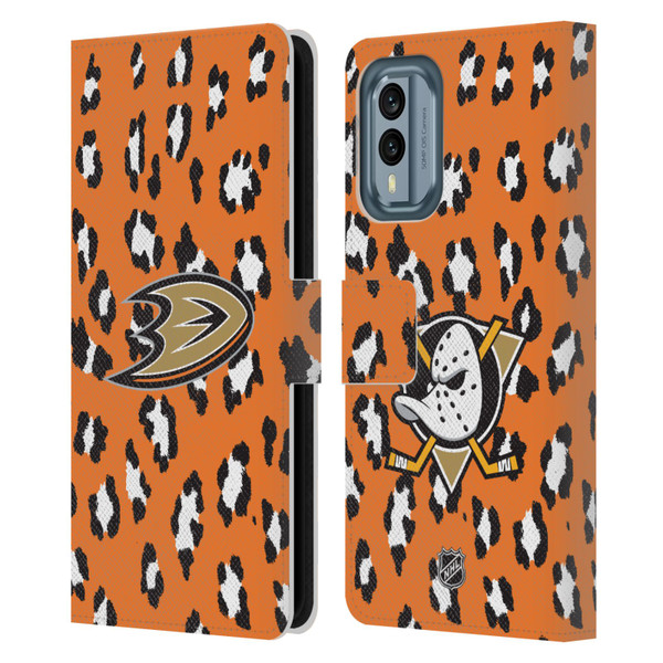 NHL Anaheim Ducks Leopard Patten Leather Book Wallet Case Cover For Nokia X30